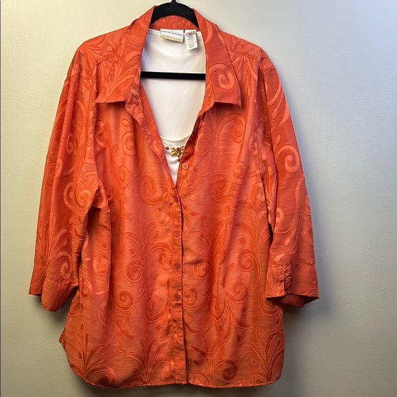 Alfred Dunner Vibrant Orange Button-Up Blouse size 22W - Picture 1 of 6